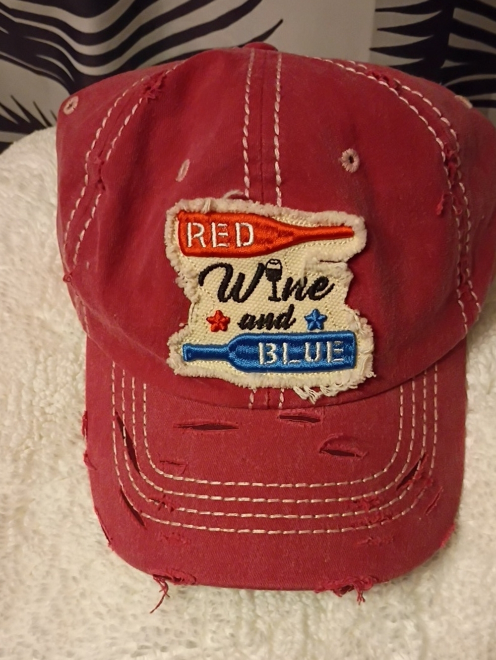 Red 'Wine and Blue' Distressed Baseball Cap